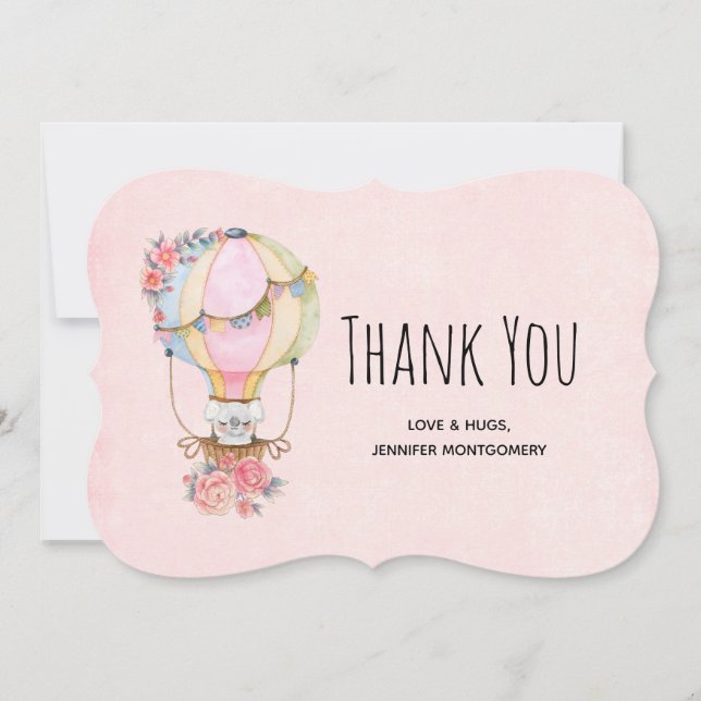 Cartão De Agradecimento Balão de Ar Quente Cinto com Aquarela de Urso (Frente)