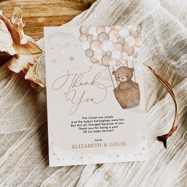 Cartão De Agradecimento Balão de Ar Quente do Urso de Teddy (Criador carregado)