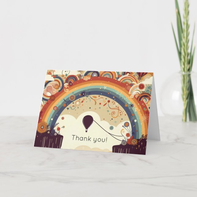 Cartão De Agradecimento Balão de ar quente e arco-íris (Frente)