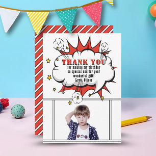Cartão De Agradecimento Balão de Fala de Quadrinhos de Super-Herói Anivers