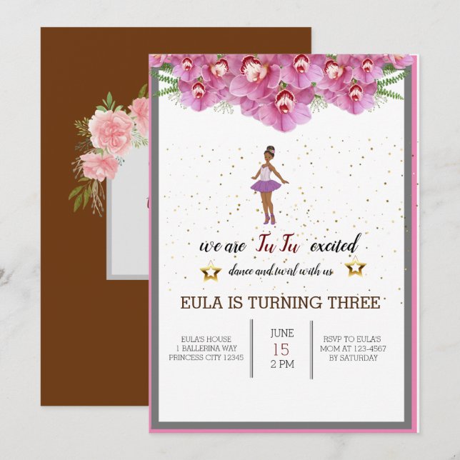 Cartão De Agradecimento Balé Floral Cor-de-rosa-pequenina (Frente/Verso)