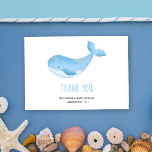 Cartão De Agradecimento Baleia aquarela - obrigado chá de bebê