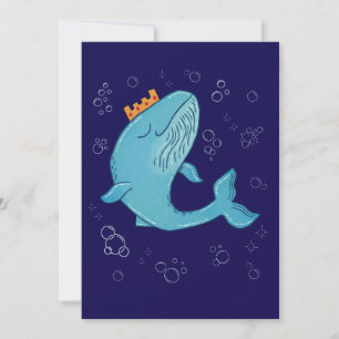 Cartão De Agradecimento Baleia Rei com Coroa Arte Popular Oceânica Capri