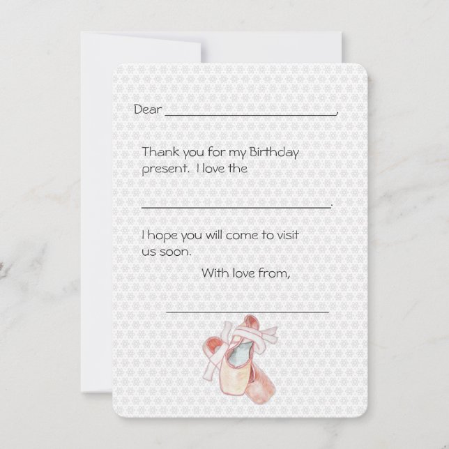 Cartão De Agradecimento Ballerina Dancer Obrigado Crianças Nota (Frente)