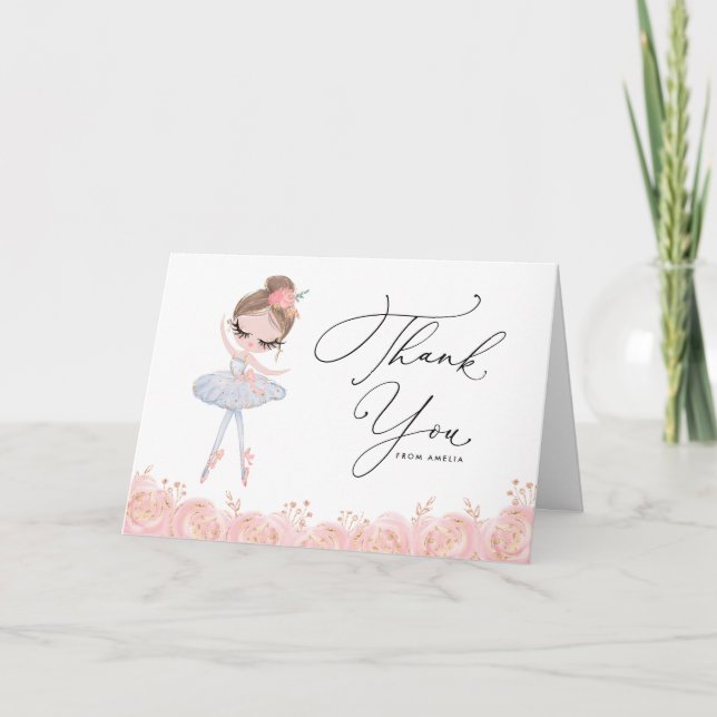 Cartão De Agradecimento Ballerina em White Dress Floral Birthday (Frente)