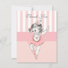 Cartão De Agradecimento Ballerina Pink Tutu Stripes Flores Lace Obrigado