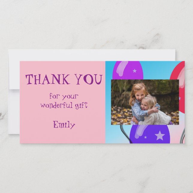 Cartão De Agradecimento Balões Aniversário Obrigado Foto (Frente)