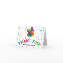 Cartão de Agradecimento Balões Coloridos e Confete