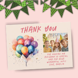Cartão De Agradecimento Balões Coloridos Foto de Aniversário Infantil 