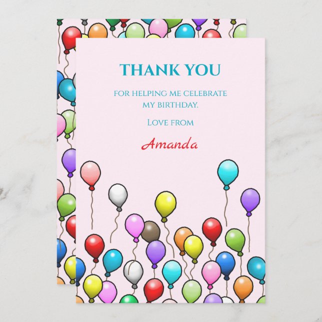 Cartão De Agradecimento Balões de Aniversário (Frente/Verso)