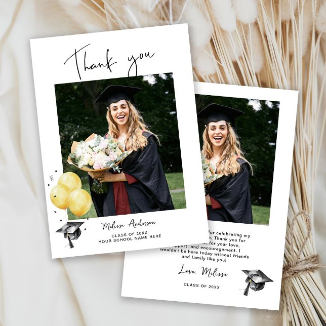 Cartão De Agradecimento Balões de Formando de Fotografias Obrigado (Criador carregado)