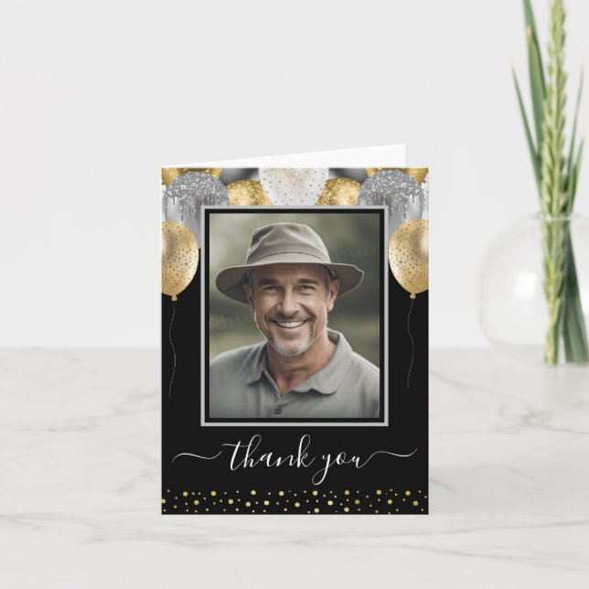 Cartão De Agradecimento Balões De Glitter Obrigado Foto (Frente)