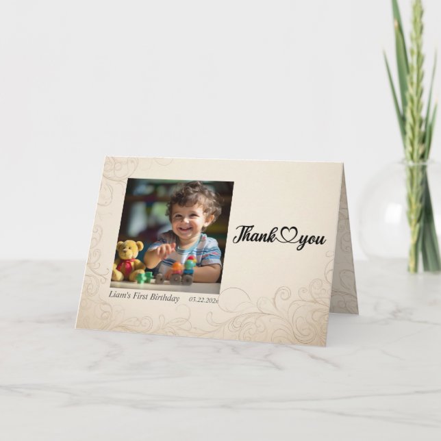 Cartão De Agradecimento Balões de Urso de Pelúcia Aniversário de Crianças  (Frente)