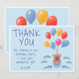 Cartão De Agradecimento Balões de Urso de Pelúcia Aniversário Infantil