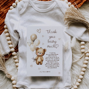 Cartão De Agradecimento Balões de Urso de Pelúcia Aquarela Bege Bege