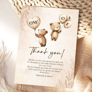 Cartão De Agradecimento Balões de Urso de Pelúcia Gêmeos 1º Aniversário