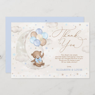 Cartão De Agradecimento Balões de Urso Vermelho Azul Castanho Nuvens Estre