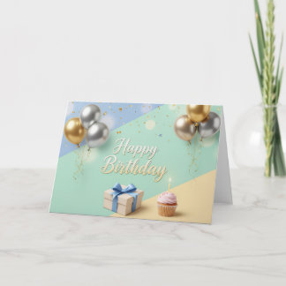 Cartão De Agradecimento Balões Elegantes & Cupcake – Feliz Aniversário Mod