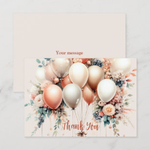 Cartão De Agradecimento Balões Florais de Pêssego Branco Coloridos Elegant