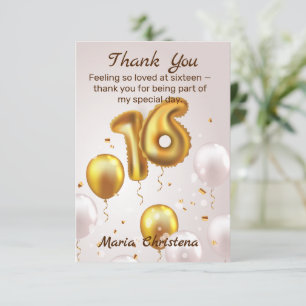 Cartão De Agradecimento Balões Golden Glow Sweet 16 Aniversário Agradecim
