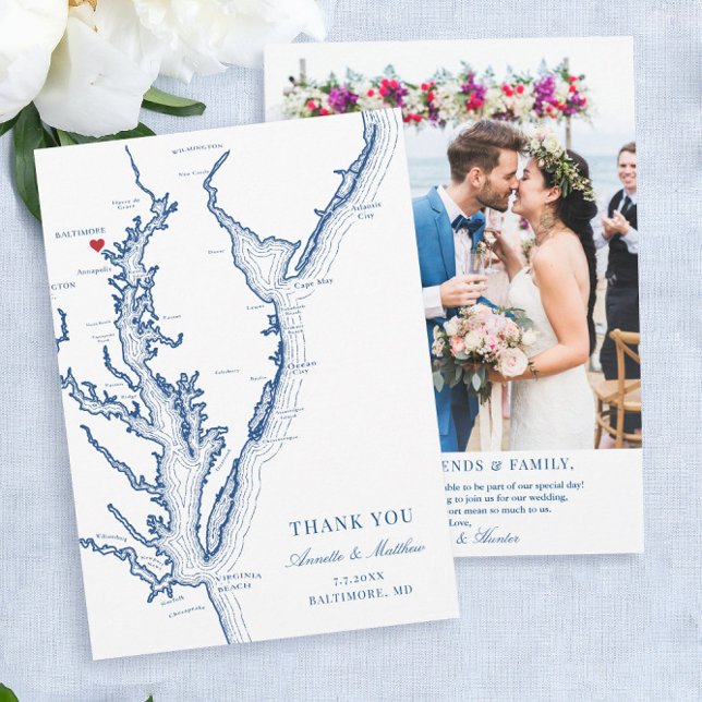 Cartão De Agradecimento Baltimore Maryland Marinho Blue Flat (These Baltimore Maryland wedding photo thank you cards are perfect for your Maryland wedding
)