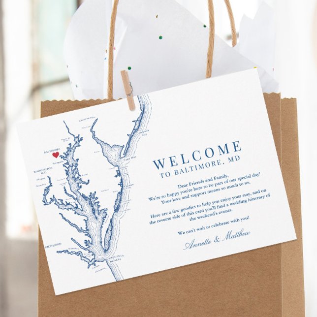Cartão De Agradecimento Baltimore Maryland Wedding Welcome Itinerary (This Baltimore Maryland wedding welcome letter includes your wedding itinerary schedule of events)