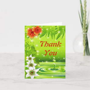 Cartão De Agradecimento Bambu, Água e Flores Tropicais