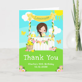 Cartão De Agradecimento Banca de Limonada Aniversário Menina de Cabelo Cas