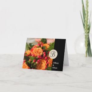 Cartão De Agradecimento Banda preta - letra personalizada do monograma - o