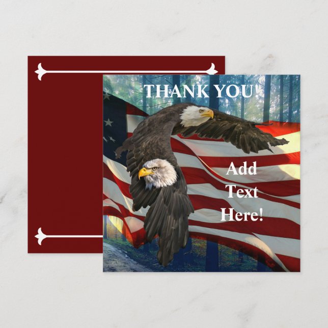 Cartão De Agradecimento Bandeira Americana Bald Eagle (Frente/Verso)