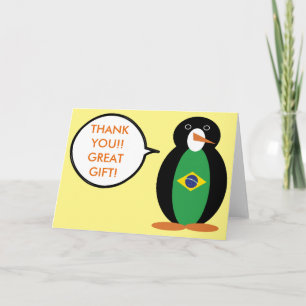 Cartão De Agradecimento Bandeira Brasileira Falando Sra. Penguin Personali