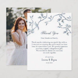 Cartão De Agradecimento Bandeja de casamento azul e branco à moda francesa