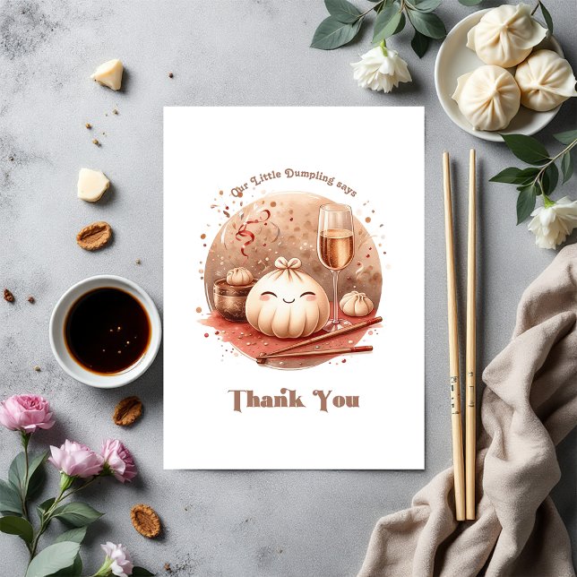 Cartão De Agradecimento Bao no Chá de fraldas de lixo de macaquinho (Bao in the Oven Cute Little Dumpling Baby Shower Thank You Card)