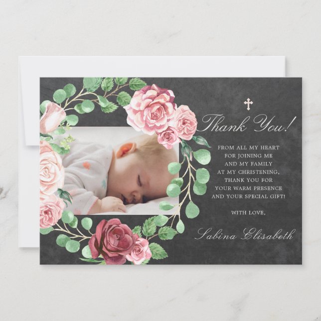Cartão De Agradecimento Baptism Christening Baby Garden Foto Floral (Frente)