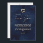 Cartão De Agradecimento Bar Azul Branco, Marinho Dourado, Mitzvah<br><div class="desc">Este Bar moderno e artístico Mitzvah é a escolha perfeita para o seu filho para o seu dia especial. Ele apresenta um fundo azul marinho pintado manualmente. No topo do convite está uma falsa estrela de ouro impressa de David e tipografia personalizada. É um design único, legal e moderno para...</div>