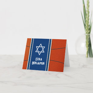 Cartão De Agradecimento Bar Azul Laranja De Basquete Mitzvah Obrigado