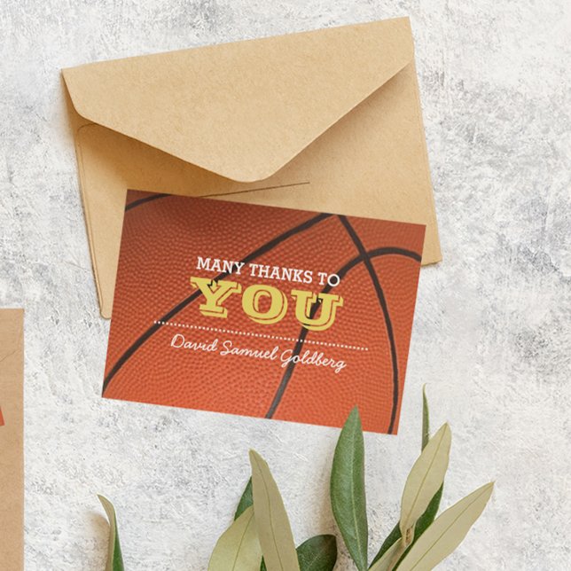 Cartão De Agradecimento Bar Dourado De Basquete Mitzvah Obrigado Nota (Criador carregado)