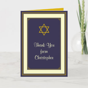 Cartão de Agradecimento Bar Mitzvah Azul Marinho e