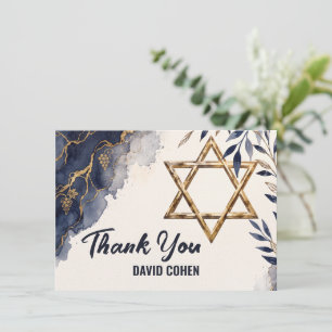 Cartão De Agradecimento Bar Mitzvah Bat Mitzvah Aquarela Azul Judaico