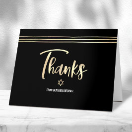 Cartão De Agradecimento Bar Mitzvah Black Gold Foil Script Tallit Modern
