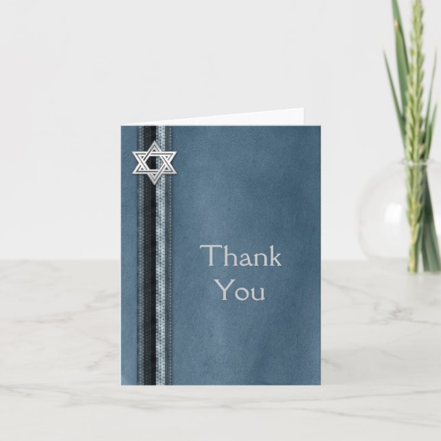 Cartão De Agradecimento Bar Mitzvah Blue Striped Thank You (Frente)
