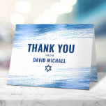 Cartão De Agradecimento Bar Mitzvah Bold Moderno Tipografia Marinho Azul F<br><div class="desc">Certifique-se de que seu Bar favorito Mitzvah mostre seu apreço a todos que apoiaram seu evento de marco! Envie este cartões de agradecimentos legal, único, moderno e personalizado. Traços de pincel de folha azul-clara metálico, juntamente com tipografia azul-marinho e estrela de David, sobrepõem um plano de fundo branco simples. Sua...</div>