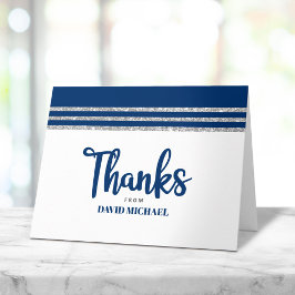 Cartão De Agradecimento Bar Mitzvah Moderno Azul Marinho Tallit Prateado S
