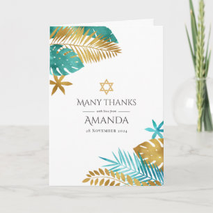 Cartão De Agradecimento Bar Mitzvah Tropical em Azul Turquesa e Dourado
