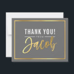 Cartão De Agradecimento BAR MODERNO MITZVAH obrigado seu nome de ouro cinz<br><div class="desc">pelo kat massard >> kat@simplysweetPAPERIE.com << Uma maneira simples e na moda para dizer obrigado para o seu convidado para participar do BAR/BAT MITZVAH do seu filho como modelo, é simples você adicionar seus próprios detalhes ou clicar no botão personalizar e você pode adicionar ou alterar texto, fontes, tamanhos etc....</div>