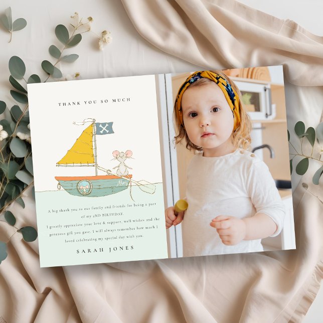 Cartão De Agradecimento Barco à Vela de Pirata de Rato Fofo Aniversário de (Criador carregado)