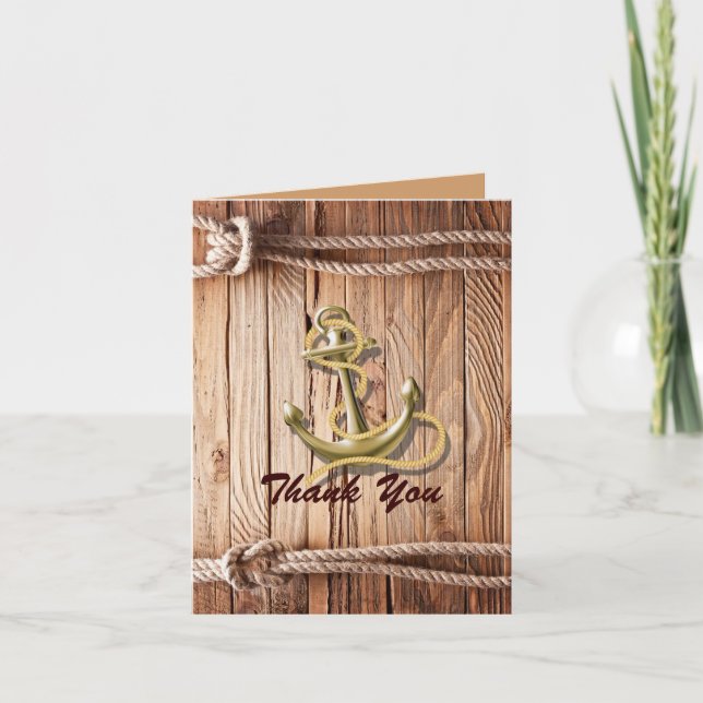 Cartão De Agradecimento barco doca praia âncora náutica casamento obrigado (Frente)