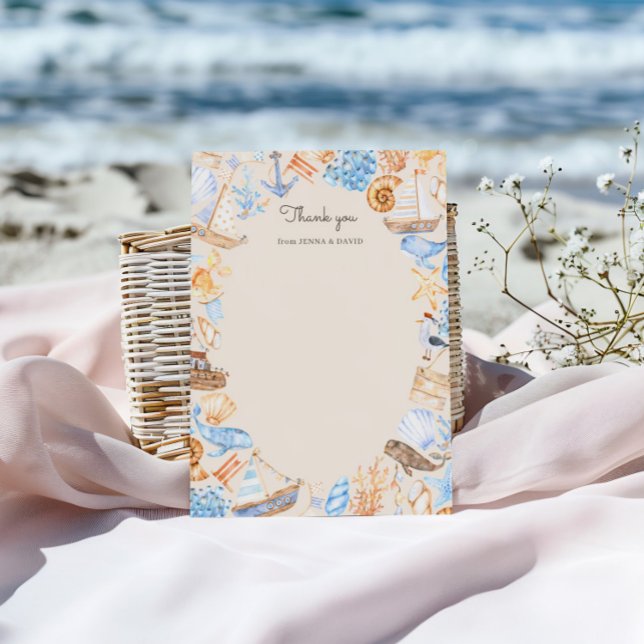 Cartão De Agradecimento Barcos Costeiros De Corte E Animais Do Mar (Criador carregado)