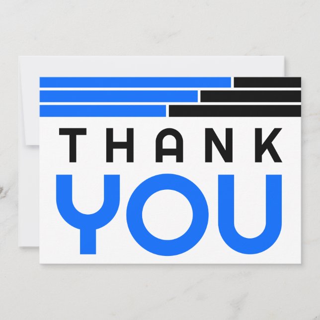 Cartão De Agradecimento Bares Azuis e Pretos - Festa de Formando Obrigado (Frente)