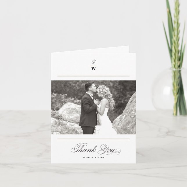 Cartão De Agradecimento Bares Clássicos Casamento de Fotos Moderno Monogra (Frente)